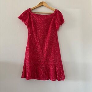 Off Shoulder Red Floral Lace Flutter Sleeve Ruffle Mini Dress Fairy Romantic